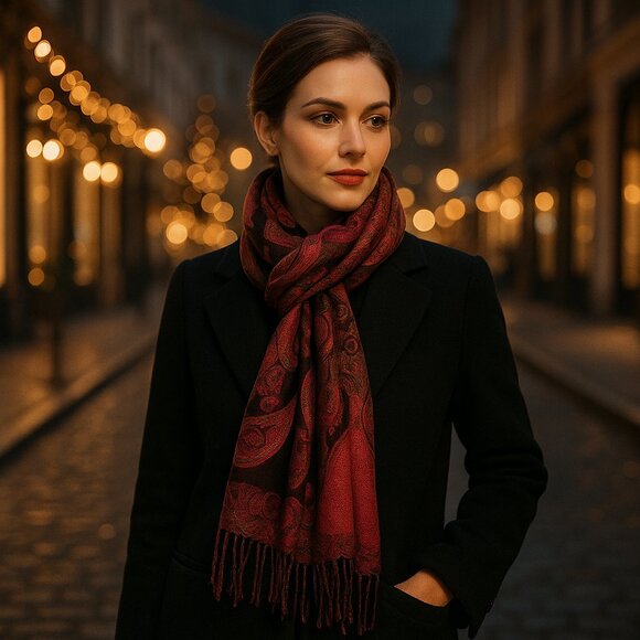 🌹 Vintage Pashmina & Silk Paisley Wrap — Reversible, Luxe, Boho Elegance - Picture 1 of 16